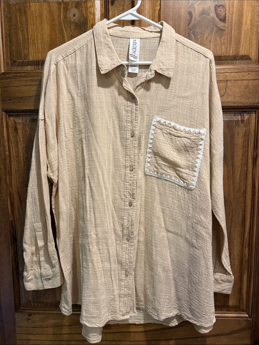Cotton On Body Beige Button-Up Shirt with Contrast Pocket Trim